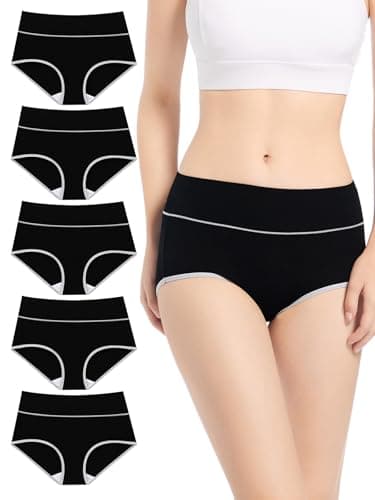 Cotton Underwear for Women High Waisted Briefs Full Coverage Panties 5 Pack