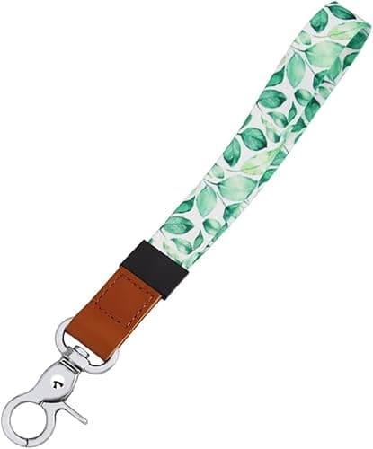 HONZUEN Keychain Lanyard, Wrist Lanyard Key Chain with Key Rings, Wristlet Strap for Car Keys Wallet Card Holder, Leaf