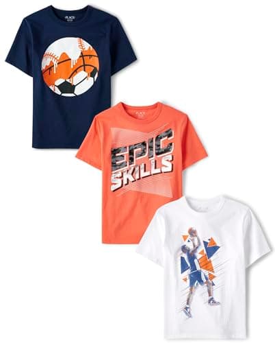 The Children's Place Boys' Short Sleeve Graphic T-Shirt 3-Pack, Epic/Basketball/Ball Multi, Small