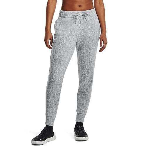 Under Armour Womens Rival Fleece Joggers, (012) Mod Gray Light Heather / / White, X-Large