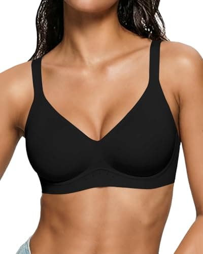 As Fairy Womens Wireless Jelly Bra Wirefree Seamless Bra Pure Black 38DDD