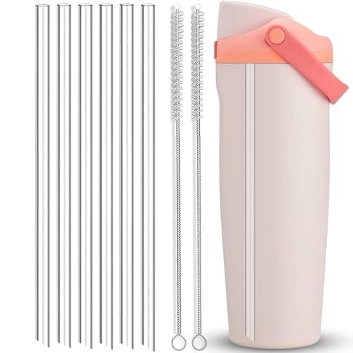 6 Pack Replacement Straws for Owala FreeSip Sway 40oz, Reusable Plastic Clear Straws Compatible with Owala FreeSip Sway 40oz Water Bottle, Plus 2 Straw Brushes, Angled Design, Dishwasher Safe