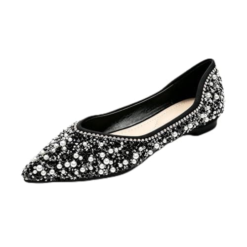 Women‘s Rhinestone Flats Sparkle Pointed Dress Shoes Memory Foam Wedding Work Comfortable Ballet Flats for Prom Evening Business Black 10