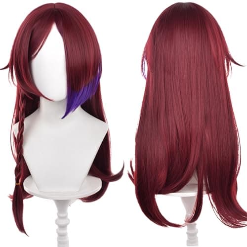 maysuwell Anime Red wigs with Bangs Long Straight Hair with Braids for Women Game Cosplay wig Halloween Christmas Comic con,Game Show