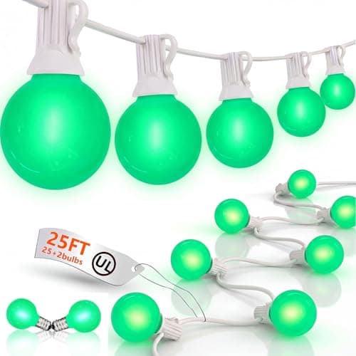 25FT G40 LED Outdoor St. Patrick's Day Green String Lights, St. Patrick's Day Decorations Lights with 27 Shatterproof Globe Bulbs, Hanging Patio Lights for Backyard Garden Party Wedding Christmas