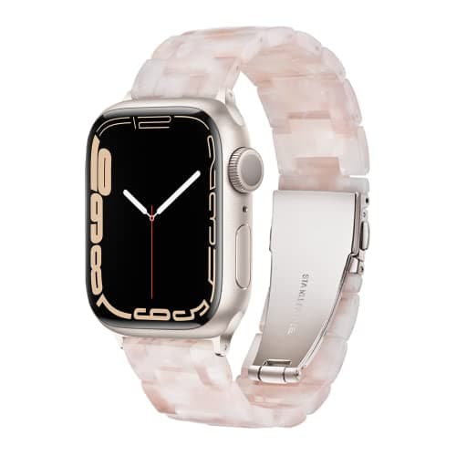 Light Apple Watch Band - Fashion Resin Apple Watch Series 10 Series 9 Series 8 7 band Starlight Compatible with Copper Stainless Steel Buckle for Apple Watch Series 10 9 8 7 SE 6 5 4 3 2 1 -Flower Pink, 38mm/40mm/41mm/42mm(Series 10)