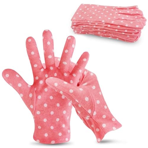HandLove Premium 100% Cotton Gloves | Moisturizing Gloves for Dry Hands | Overnight Sleeping & Eczema | Cute Pink Dots, 12 Pairs
