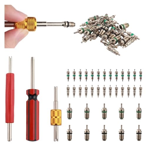 Figpade 39PCS AC Valve Core Kit,AC Valve Kit Include Single & Double Head ACS Valves Core Removal Tool,R12 & R134A A/C Valves Cores Kits for Repairing Automotive Air Conditioning Systems