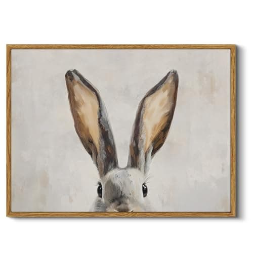 InSimSea Framed Canvas Wall Art Funny Bunny Wall Decor Vintage Rabbit Ears Pictures Artwork Rustic Animals Oil Paintings Aesthetic Home Decorations for Kids Room Living Room Bedroom 12x16In