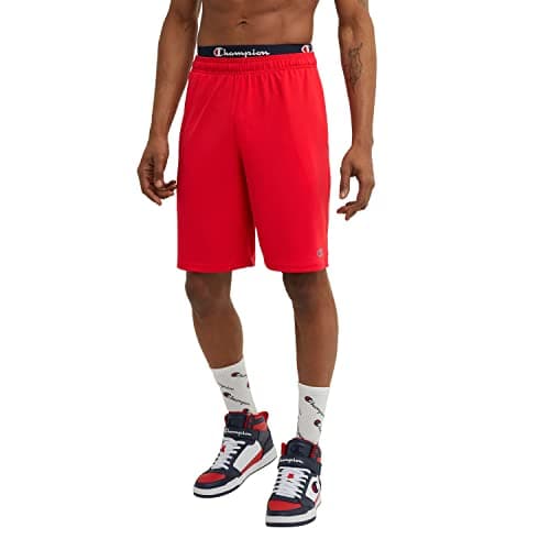 Champion Men's Sport Shorts, Standard Fit, 10 Inch Inseam, Lightweight Fabric, Moisture-Wicking, Available in Regular and Big & Tall, Scarlet, Small