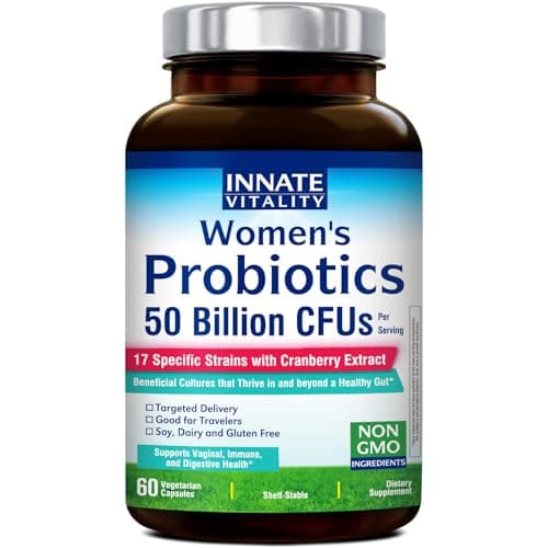 Innate Vitality Probiotics for Women, 50 Billion CFUs, 17 Proven Strains, 60 Veggie Caps, Formulated with Prebiotics and Cranberry Extract,Non-GMO, Supports Vaginal, Digestive and Immune Health