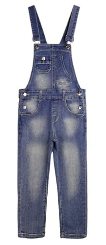 KIDSCOOL SPACE Little Big Girls Denim Overalls,Washed for Soft Stretch Jeans Workwear,Blue,12-13 Years