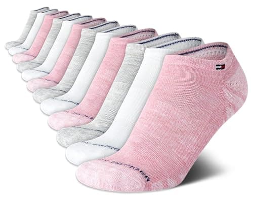 Tommy Hilfiger Womens No Show Socks - 12 Pack Lightweight Athletic Performance Cushioned Low Cut Running Socks for Women, Size 4-10, Pink
