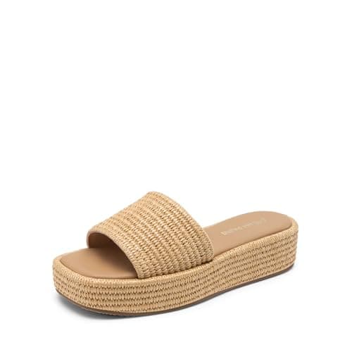 DREAM PAIRS Women Platform Slides Sandals Espadrilles Slip On Low Wedge Summer Open Toe Bohemia Dressy Beach Vacation Shoes,Size 6.5,Brown,SDWS26009W