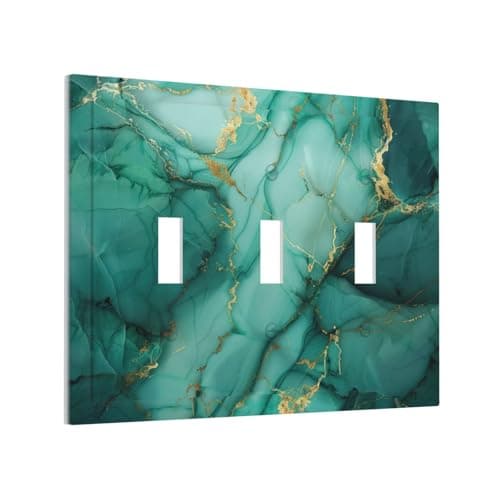 Lolreai Light Switch Cover Green Luxury Marble Gold Abstract 3 Gang Wall Plate Triple Light Switch Plate Toggle Decorative Outlet Covers Electrical Switchplate for Bathroom Bedroom Decor