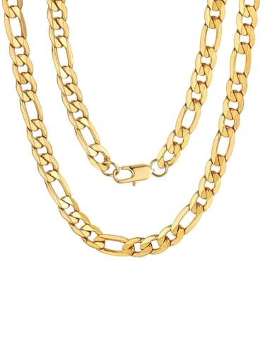 ChainsPro Figaro Chain for Men Women, Men's Necklaces Stainless Steel Gold Plated Figaro Chain Necklace Hip Hop Chains, Wide 5mm, 22 inch Length-Send Gift Box