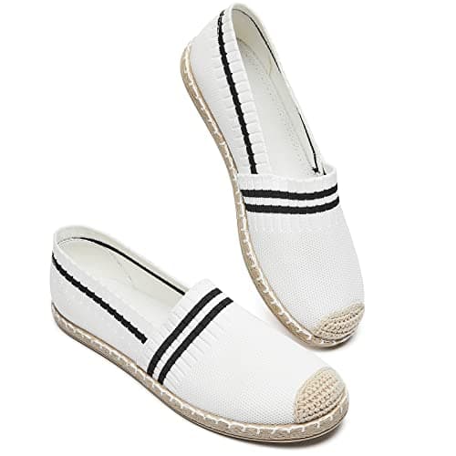 Womens Espadrilles Breathable Flats Mesh Slip on Loafers Soft(White.10)