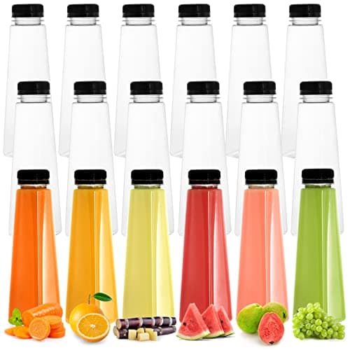 Elsjoy 18 Pack 12 oz Plastic Juice Bottles with Caps, Tamper Evident Beverage Bottle Reusable Bulk Drink Containers for Juice, Smoothies
