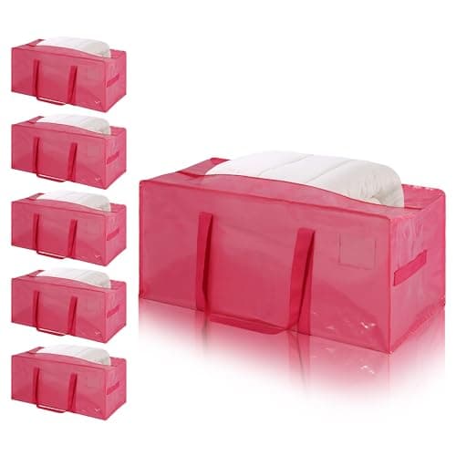 huichuan Heavy Duty Moving Bags 6 Pack - Extra Thick 180GSM Waterproof Storage Totes - Strong Zipper & Wrap-Around Handles - Durable Alternative to Moving Boxes - Pink