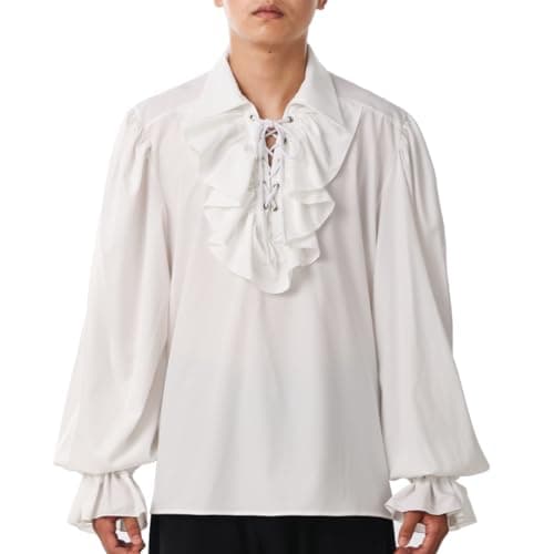 GRACEART Mens Pirate Shirt Ruffle Colonial Shirt Renaissance Poet Shirt Steampunk Vampire Gothic Medieval Costume
