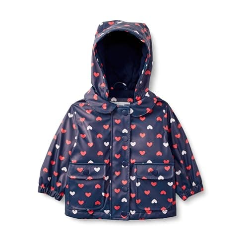 Amazon Essentials x Sofia Grainge Toddler Girls' Water-Repellent Rain Jacket, Navy Hearts, 3T