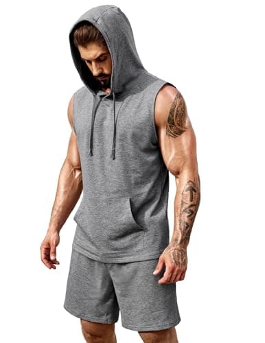 COOFANDY Gym Hooded Tank Tops Mens Athletic Short Sets 2 Piece Sleeveless