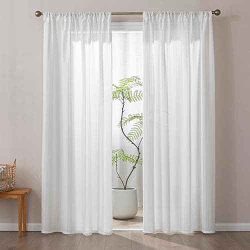 SLEEP ZONE White Sheer Curtain, Voile Sheer Curtains 84 inches Long 2 Panels Set Light Filtering Window Drapes with Rod Pocket for Living Room Bedroom, 52W × 84L, White