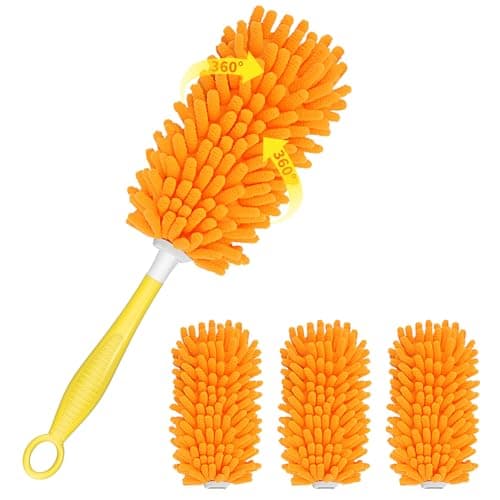 SetSail Dusters for Cleaning Compatible with Swiffer Small Microfiber Duster Refills 4pcs Reusable Duster Refill with 1 Handle Washable Duster Cleaner Kit for Furniture, Car Interior, Blind