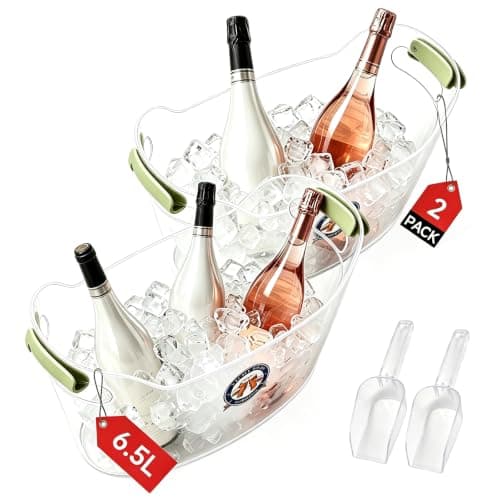 6.5L Clear Plastic Ice Buckets for Parties with 2Pcs Handles and Scoops