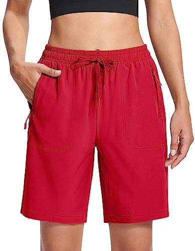 MAGCOMSEN Womens Shorts Elastic Waist Hiking Shorts 8" Quick Dry Lightweight Golf Shorts with Pockets Tomato Red S