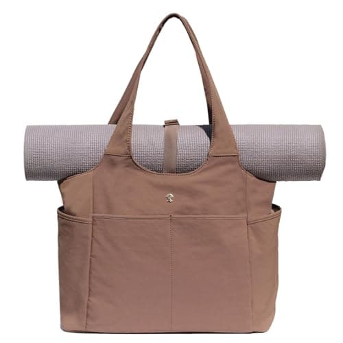 ESVAN Yoga Tote Bag Mat bag Women Shoulder Bags Carryall Tote for Travel Office Workout Gym Nurse Beach (Nylon Coffee)
