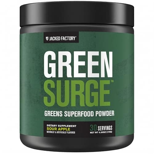Jacked Factory Green Surge Green Superfood Powder- Keto Friendly Greens Drink w/Spirulina, Wheat & Barley Grass, Organic Greens - Green Tea Extract, Probiotics & Digestive Enzymes - Sour Apple