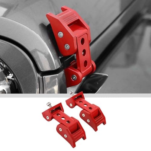 JWWY for Jeep Wrangler Hood Latches Clamp Aluminum Stainless Steel Hood Catch Fastene with Lock Kit Compatible with Jeep Wrangler JK/JKU 2007-2017, JL/JLU 2018-2025+&Gladiator JT 2020-2025+ 4xe Red A