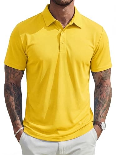 MAGCOMSEN Men's Polo Shirts UPF 80+ UV Protection Performance Golf Polos Side Slits Regular Fit Collar Shirts for Men Summer Yellow