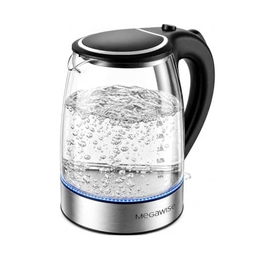 MEGAWISE 1.8L Healthy Electric Kettle, 1800W Borosilicate Glass Tea Kettle with Food Grade Material, Auto Shut-Off and Boil-Dry Protection Cordless Kettle Fast Boiling, BPA Free