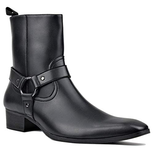 OSSTONE Men Chelsea Ankle Boots Leather Microfiber Chukka Designer Boots with Side Zipper Heel Dress Boots JY015-CQ Black US11.5
