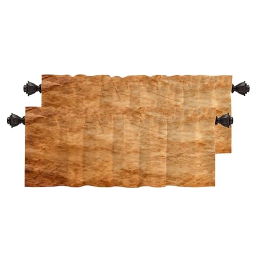 BaoNews Brown Gold Modern Copper Pattern Kitchen Valances for Windows,Abstract Scratch Marks Blackout Valances Curtains Multilayer Polyester Drapes for Kitchen Bedroom 2 Pack 52X16 Inches