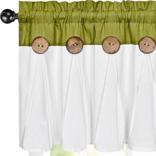 ASPMIZ Farmhouse Valance Curtains 52x18, Cotton Linen, Fresh Green & White