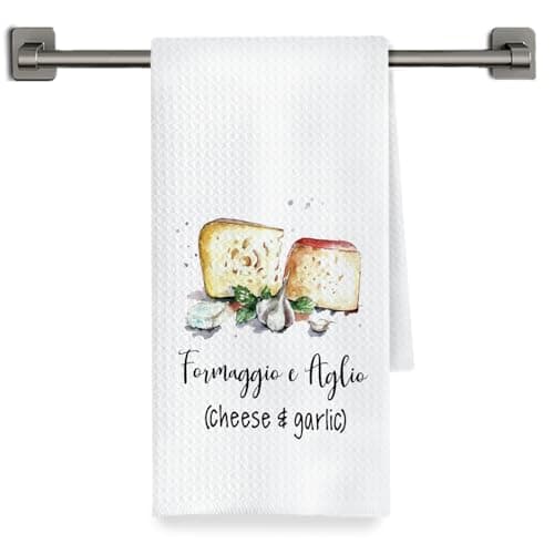 Fyecoluo Italian Cheese and Garlic Kitchen Towels Decorative, Italy Food Lover Gifts Dish Hand Tea Towels, Italian Kitchen Decor, 16x24 Inch