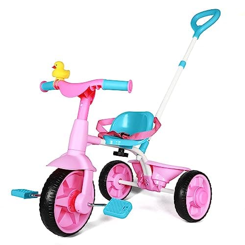 KRIDDO 2-in-1 Toddler Tricycle Age 1.5-3, Trike with Push Handle