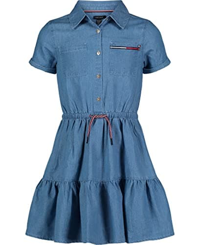 Tommy Hilfiger Kids Womens Stretch Denim Shortall Romper in Highline Wash (Big Kids) Highline Wash Large