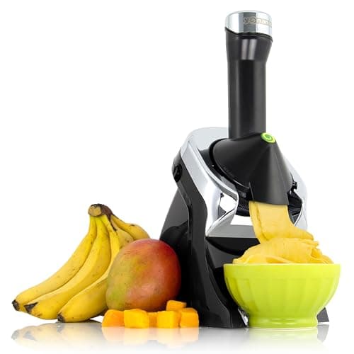 Yonanas Deluxe Frozen Fruit Soft Serve Dessert Maker, Vegan and Dairy-Free Treats with No Added Sugar, Easy Push Button Operation, Includes 75 Recipe Booklet, Dishwasher Safe Parts, in Black