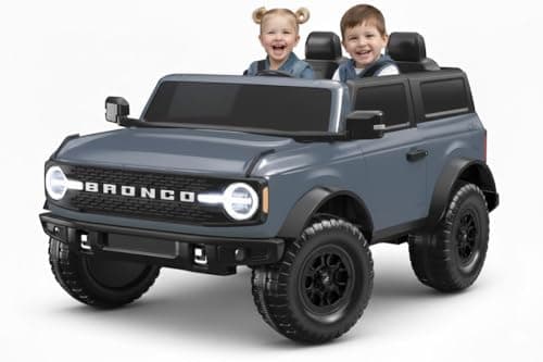 Kid Trax 12V Ford Bronco Ride-On Toy for Ages 3-7, Battery Powered, LED Headlights, FM Radio, MP3, Horn, 2-Seater, Max Weight 130 lb, 2 Speeds, Electric Car for Kids, Kids Ride on Toys, No Remote