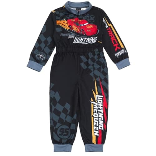 Disney Cars Lightning McQueen Toddler Boys French Terry Racing Zip Up Coverall Black 3T