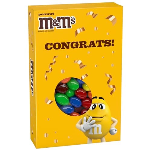 M&M’S Peanut Milk Chocolate Candy Gift Box with Congrats Card for Graduation, Anniversary, Engagement, Wedding, Baby, New Job, and All Congratulation Card Celebration Needs, 10.05 oz