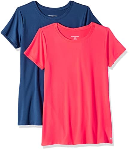 Amazon Essentials Women's Active Quick Dry Tech Stretch Short-Sleeve Crewneck T-Shirt, Pack of 2, Bright Pink/Navy, X-Small