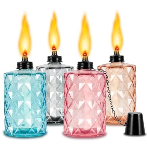Glass Table Top Torches, 4 Pack Citronella Torches Canister for Outside