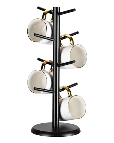 Lorbro Coffee Mug Tree with 8 Hooks, Wooden Coffee Cup Holder