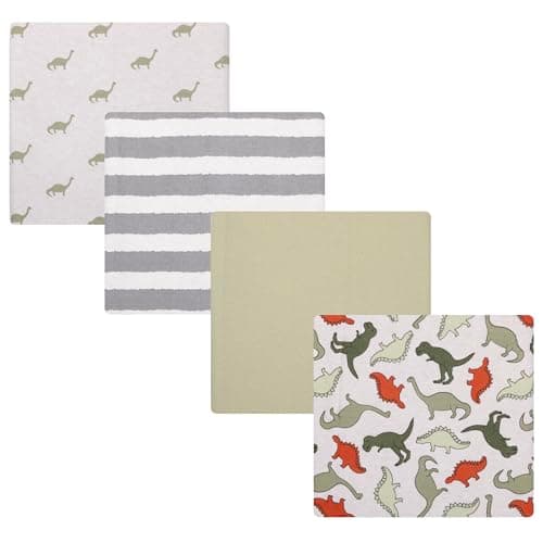 Hudson Baby Cotton Flannel Receiving Blankets 4-Pack, Multi Color Dino, One Size