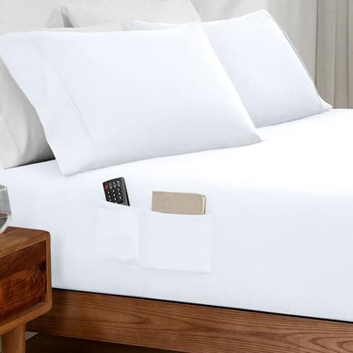 Bare Home Fitted Bottom Sheet Full - Storage Pocket - Premium 1800 Microfiber - Ultra-Soft Wrinkle Free - Deep Pocket (Full, White)